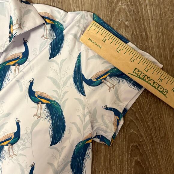 Waggle Peacock Print Golf Polo Small Stretch Performance Top - Picture 5 of 9